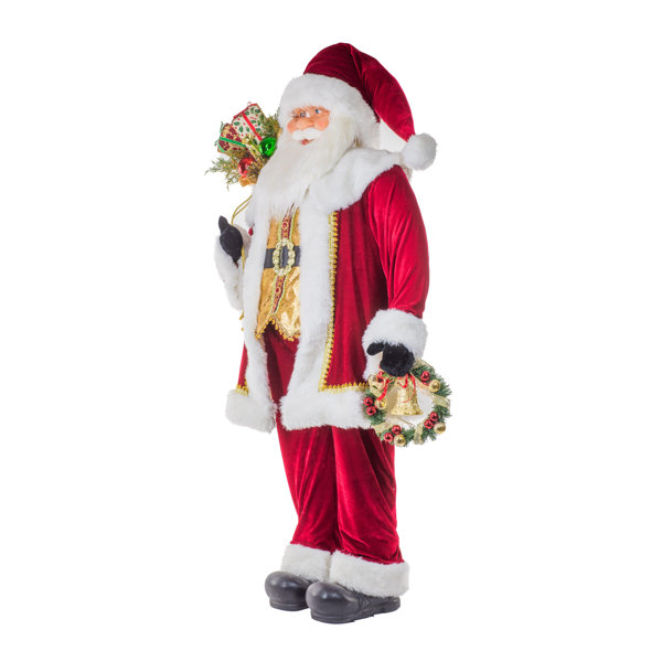 Starlight Collection Red White Fabric Standing Life Sized Santa Wearing